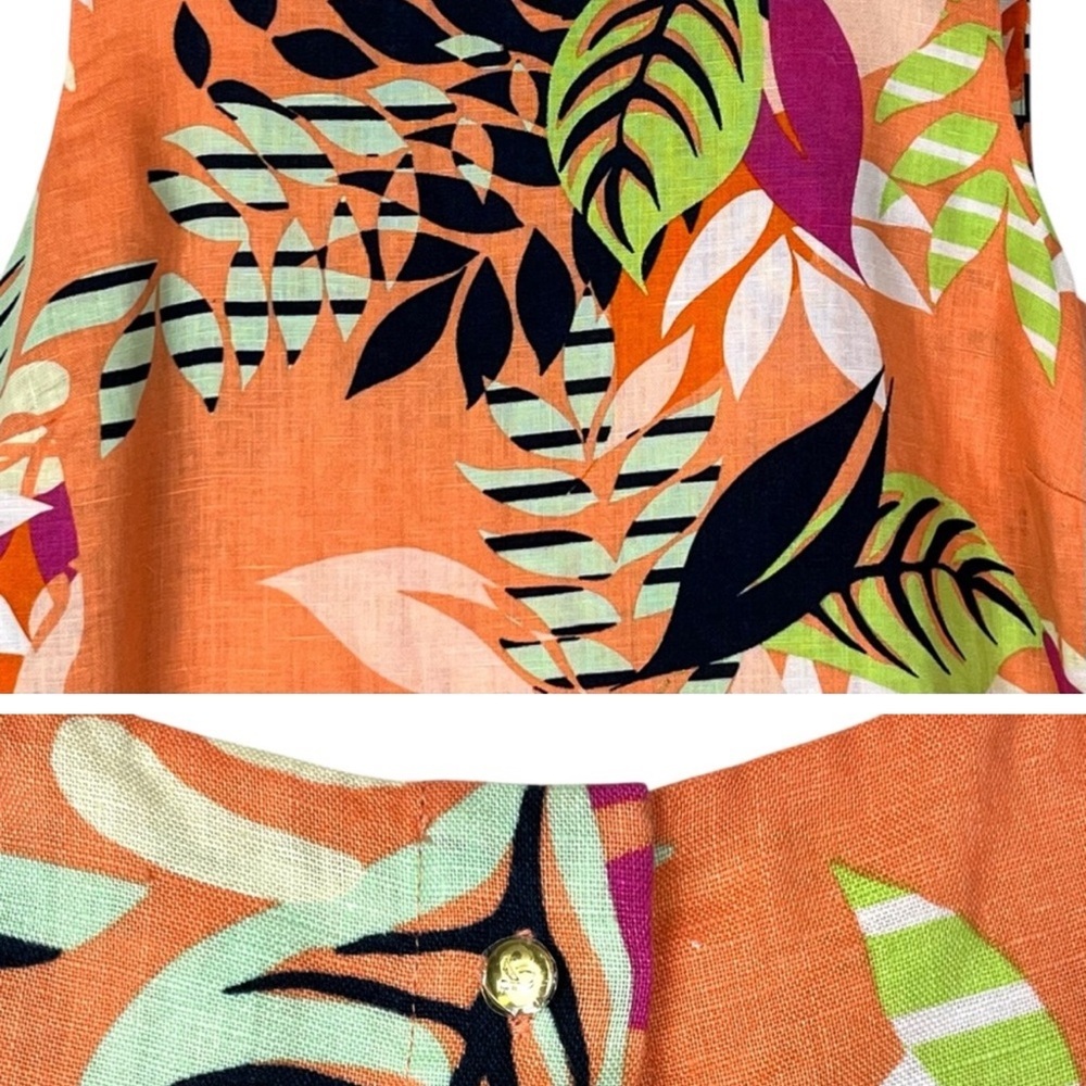 Tropical Leaf Print Linen Sleeveless High-Low Top by Kaari.  Women’s sized M - Picture 4 of 6